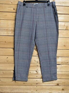 Plaid Tapered Women's Dress Pants in Black & White with Red Windowpane